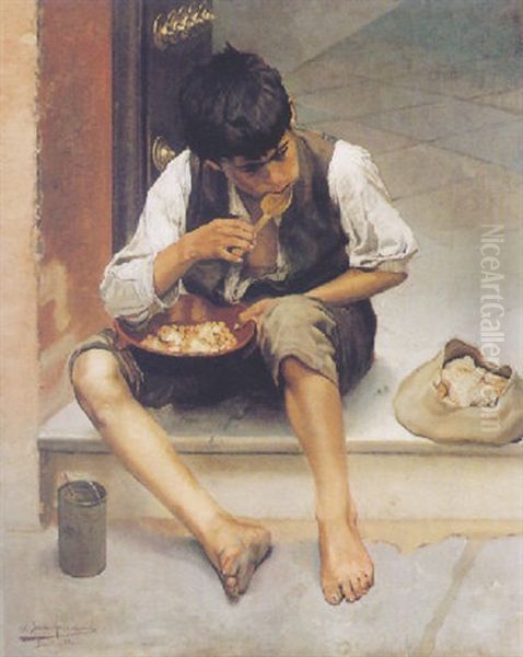 Eating Supper Oil Painting by Jose Sanz Arizmendi