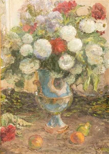 Stillleben Mit Blumenstraus Und Fruchten Oil Painting by Nikolai Nikolaevich Sapunov