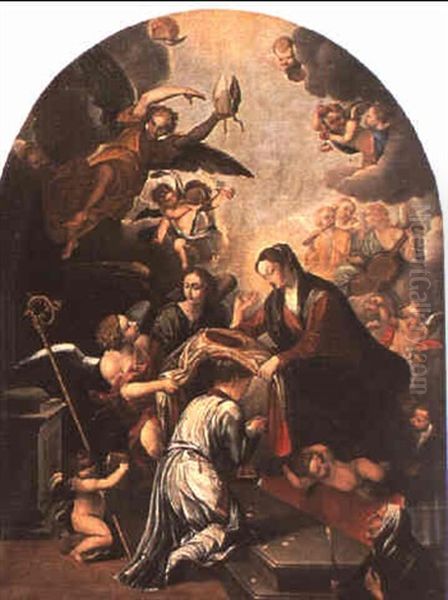 Imposicion De La Casulla A San Ildefonso Oil Painting by Andres de Sarabia Navarrete