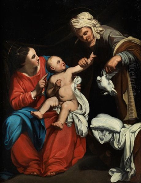 Madonna Mit Dem Kind Und Der Heiligen Anna, Die Eine Taube Bringt Oil Painting by Carlo Saraceni