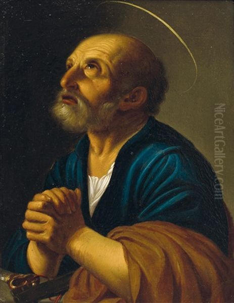 The Penitent Saint Peter (in Collaboration W/workshop) Oil Painting by Carlo Saraceni