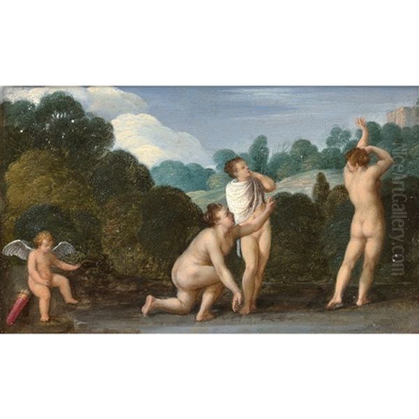 Venus, Junon Et Minerve (+ Venus Et Cupidon; Pair) Oil Painting by Carlo Saraceni