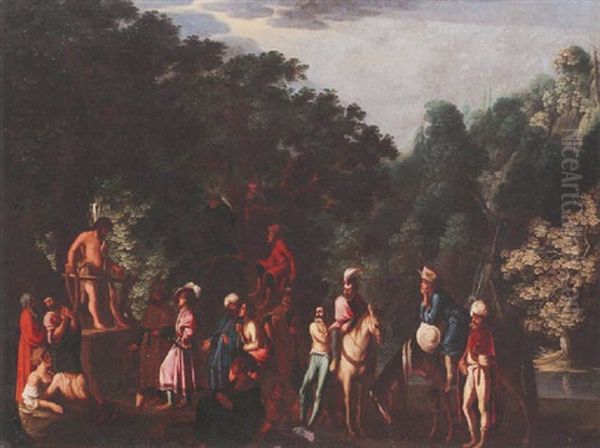 A Wooded Landscape With St. John The Baptist Preaching Oil Painting by Carlo Saraceni