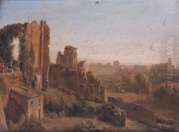 Scene De Ruines Aux Environs De Rome Oil Painting by Josephine Sarazin de Belmont