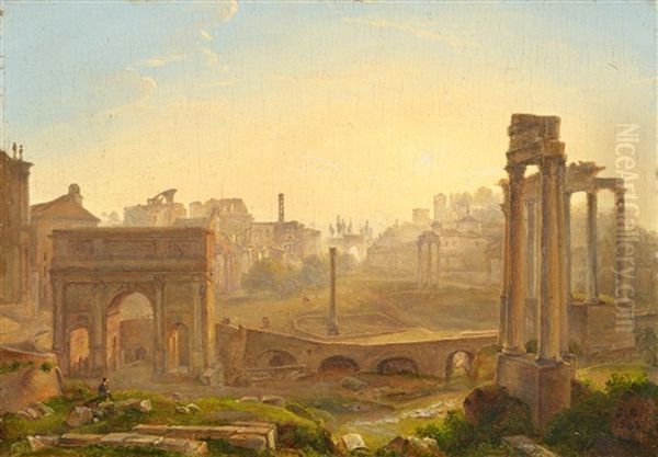 View Of The Roman Forum Oil Painting by Josephine Sarazin de Belmont