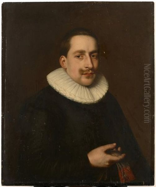 Portrait D'homme A La Collerette Blanche Tenant Des Gants Oil Painting by Bartholomaus (Treirsensio) Sarburgh