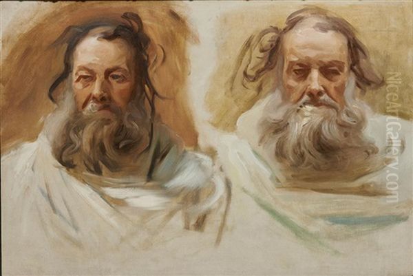 Two Heads Of A Bearded Man (study For Frieze Of The Prophets, Boston Public Library) Oil Painting by John Singer Sargent