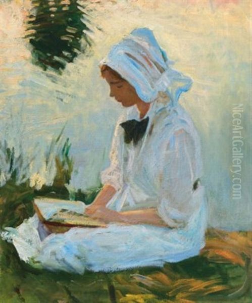 Girl Reading By A Stream Oil Painting by John Singer Sargent