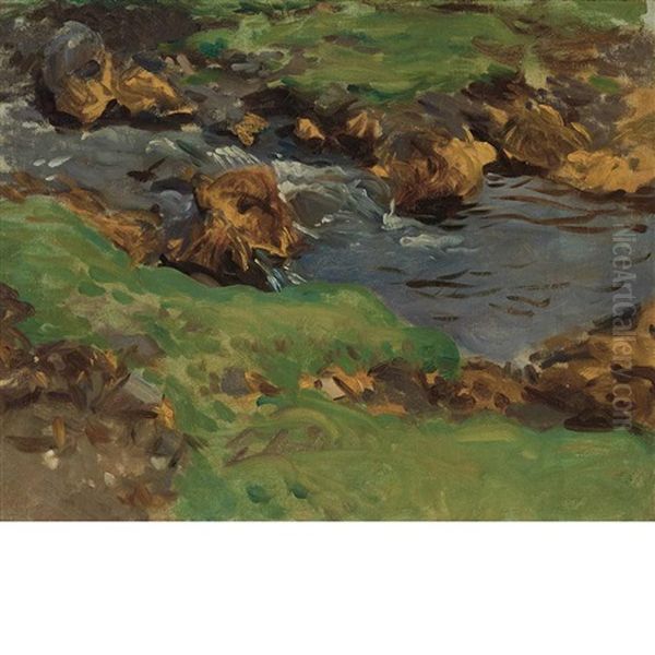 Val D'aosta: A Mountain Stream Oil Painting by John Singer Sargent