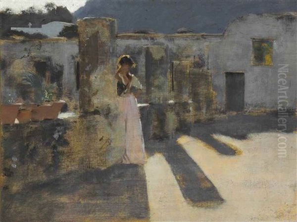 Capri Girl On A Rooftop Oil Painting by John Singer Sargent