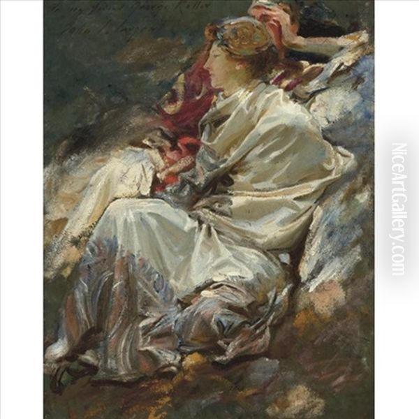 Cashmere Shawl (dorothy Barnard And Nicola D'inverno) Oil Painting by John Singer Sargent