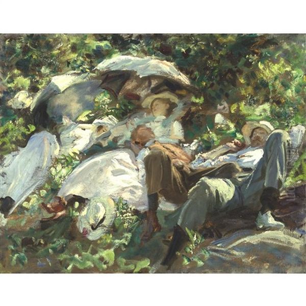 Group With Parasols (a Siesta) Oil Painting by John Singer Sargent