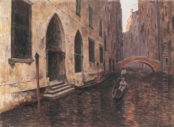 A View Of A Gondola On A Venetian Canal Oil Painting by John Singer Sargent