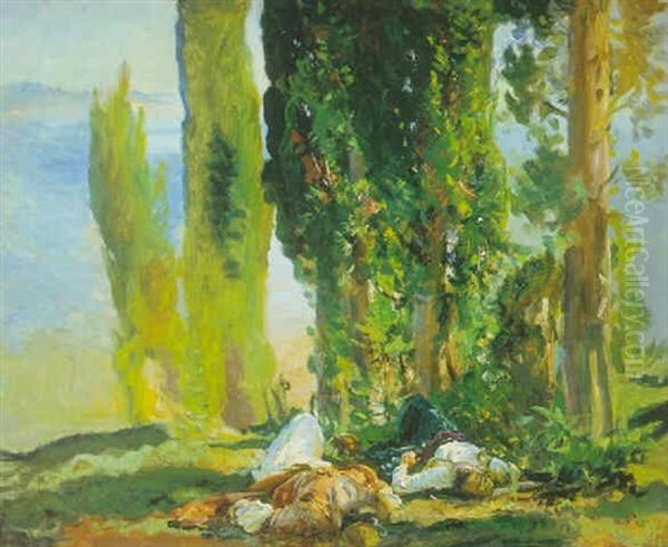 Two Figures Resting Beneath Trees Oil Painting by John Singer Sargent