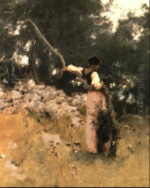 Capri Girl (dans Les Oliviers, A Capri) Oil Painting by John Singer Sargent