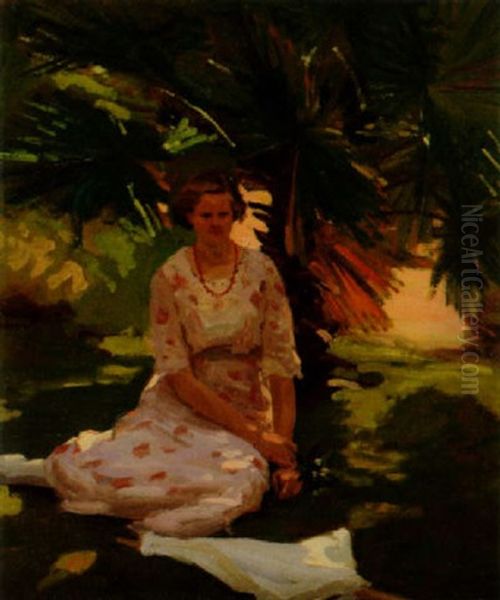 Seated Woman In A California Landscape Oil Painting by Paul Turner Sargent