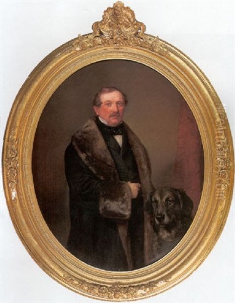 Halbfiguriges Portrait Eines Russischen Barons Mit Hund Oil Painting by Sergej Konstantinowitsch Sarjanko