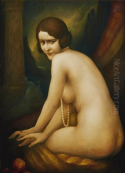 Woman With A Pearl Necklace Oil Painting by Leonard Sarluis