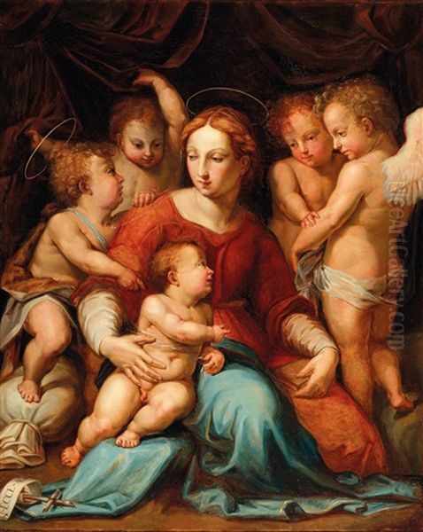 The Madonna And Child With The Infant Saint John Oil Painting by Andrea Del Sarto