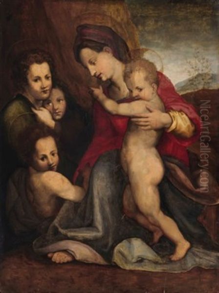 The Madonna And Child With The Infant Saint John The Baptist And Two Angels Oil Painting by Andrea Del Sarto