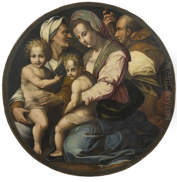 Holy Family With Saints Elizabeth And John The Baptist Oil Painting by Andrea Del Sarto