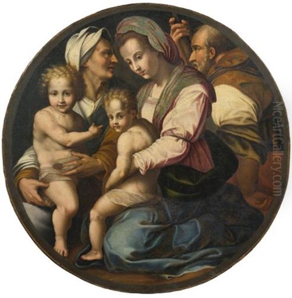 Holy Family With Saints Elizabeth And John The Baptist Oil Painting by Andrea Del Sarto