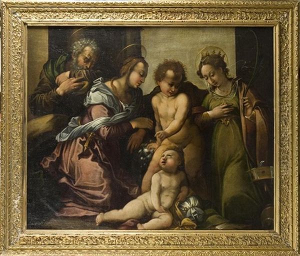 Madonna Con Bambino, San Giuseppe, San Giovannino E Una Santa Oil Painting by Andrea Del Sarto