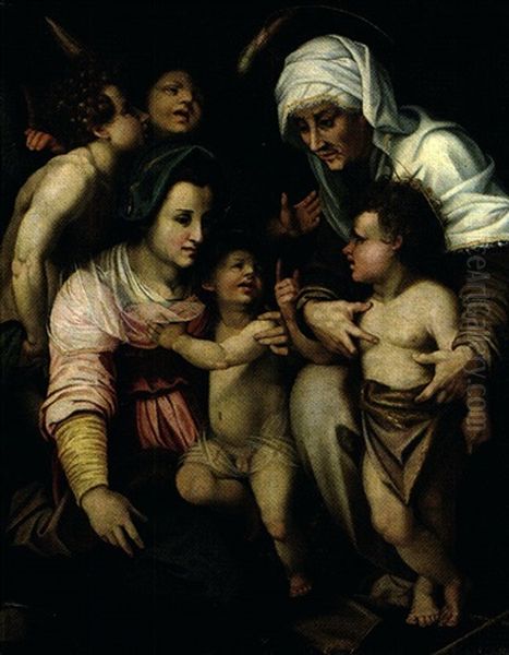 La Vierge A L'enfant Avec Sainte Anne Et Saint Jean-baptiste Entoures De Deux Anges Oil Painting by Andrea Del Sarto