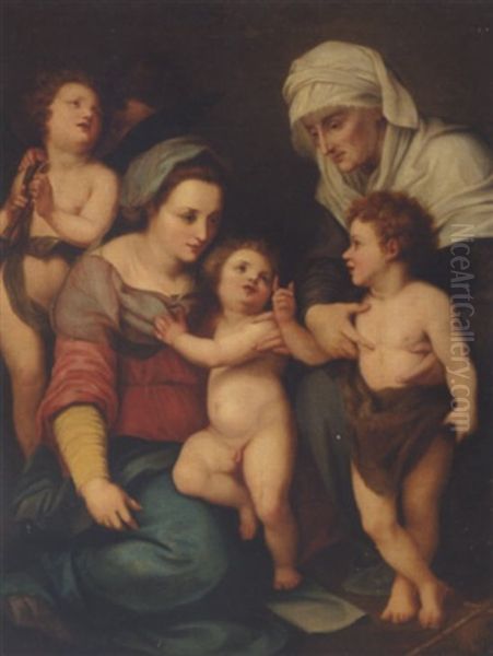 Maria Og Elisabeth Med Jesus Og Johannes Oil Painting by Andrea Del Sarto