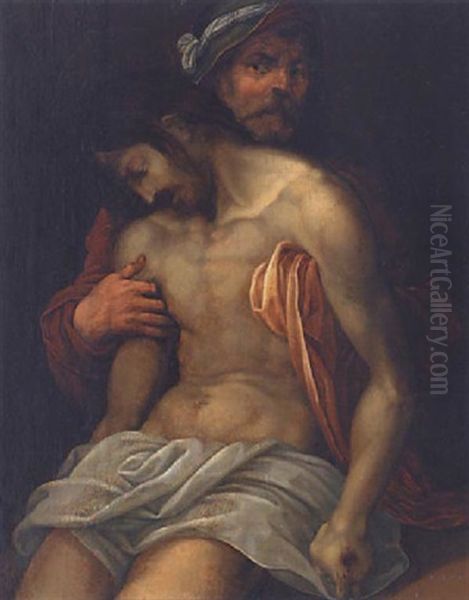 Joseph Von Arimathaa Halt Und Zeigt Den Toten Christus Oil Painting by Andrea Del Sarto