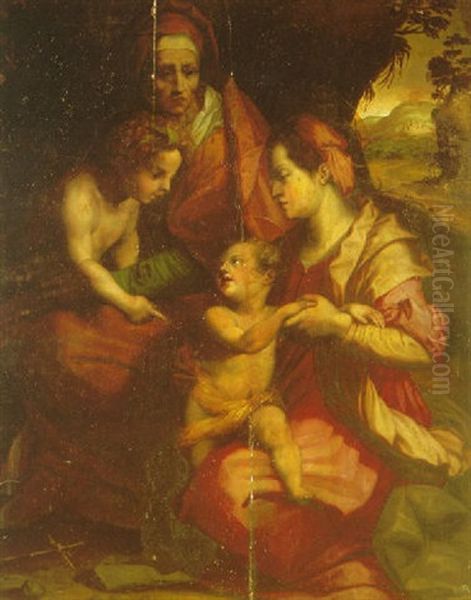 The Madonna And Child With Saints Anne And John The Baptist Oil Painting by Andrea Del Sarto