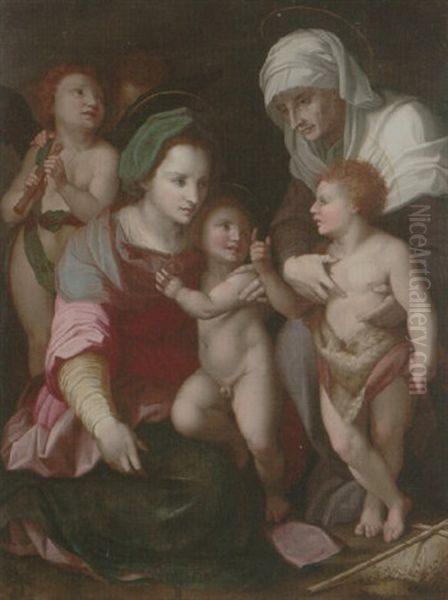 The Madonna And Child With The Infant Saint John The Baptist, With Saint Anne And Two Angels Oil Painting by Andrea Del Sarto