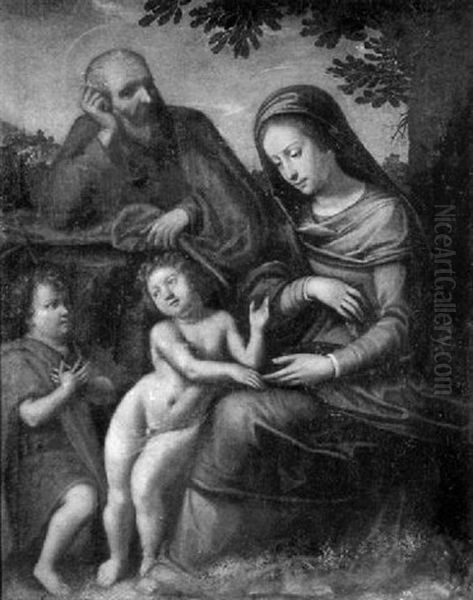 Holy Family With St. John The Baptist In A Landscape Oil Painting by Andrea Del Sarto