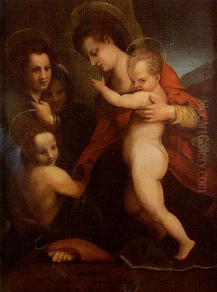 La Vierge, L'enfant Jesus, Saint Jean Baptiste Enfant, Saint Jean Evangeliste Et Saint Anne Oil Painting by Andrea Del Sarto