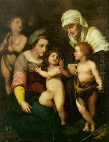 Madonna And Child With Saint Anne And John The Baptist Oil Painting by Andrea Del Sarto