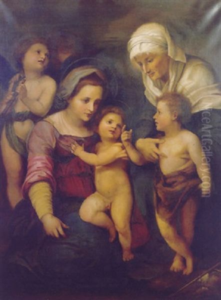 The Madonna And Child With The Saints Elisabeth And The Infant John The Baptist And An Angel Oil Painting by Andrea Del Sarto