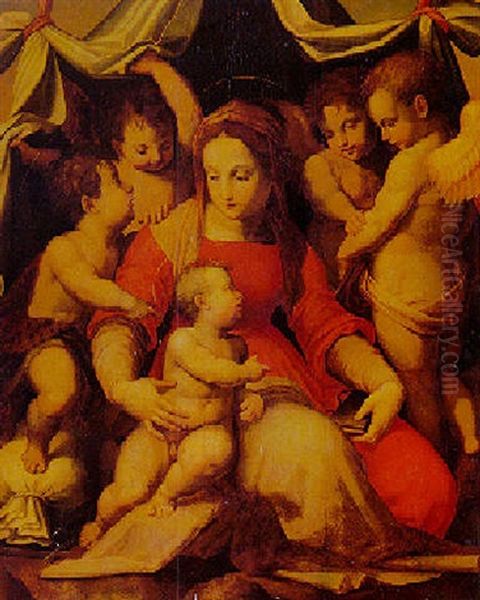 Madonna Of Humility With The Infant Saint John The Baptist And Three Angels: The Corsini Madonna Oil Painting by Andrea Del Sarto