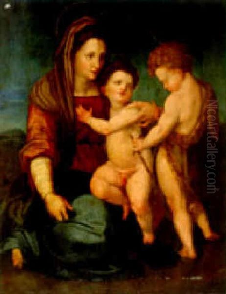 Maria, Jesus Mit Johannes Dem Taufer In Einer Landschaft Oil Painting by Andrea Del Sarto