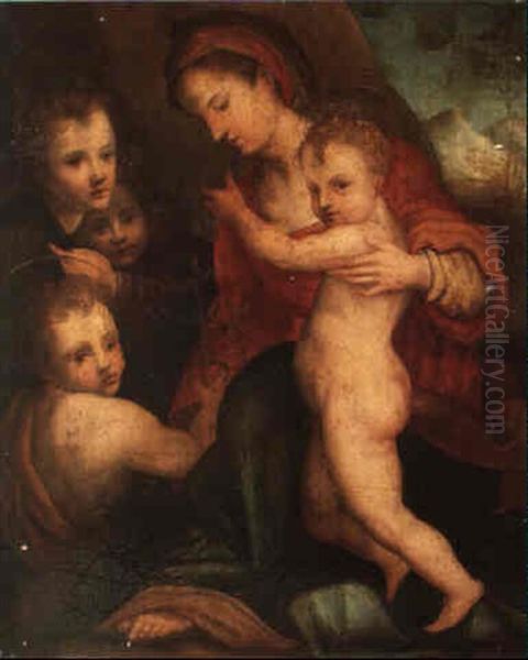 The Madonna And Child With The Infant Saint John Oil Painting by Andrea Del Sarto