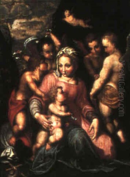 Virgin And Child With The Infant Saint John And Angels Oil Painting by Andrea Del Sarto