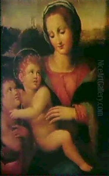 Maria Med Jesusbarnet Och Johannesbarnet, I Bakgrunden      Landskap Oil Painting by Andrea Del Sarto