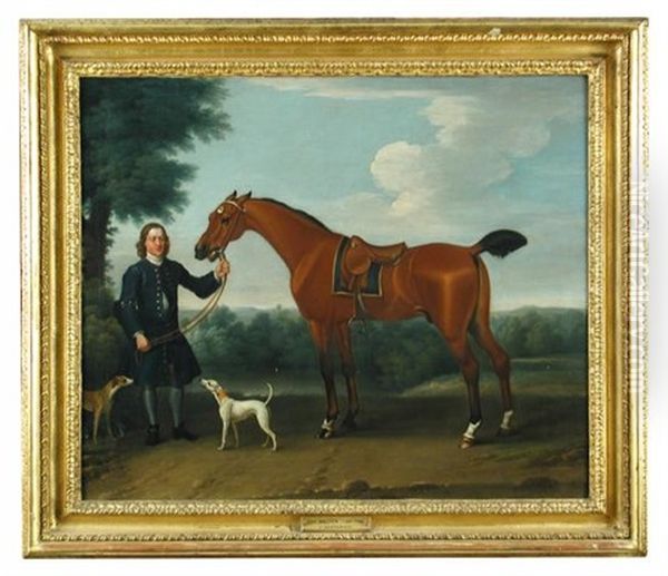 Bay Malton (1760-1786), A Bay Racehorse Owned By The Marquis Of Rockingham, Held By His Groom, With Two Greyhounds Alongside Oil Painting by Francis Sartorius the Elder