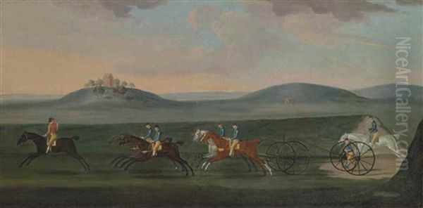 The Chaise Match Run On Newmarket Heath On Wednesday 29 August 1750 Oil Painting by Francis Sartorius the Elder