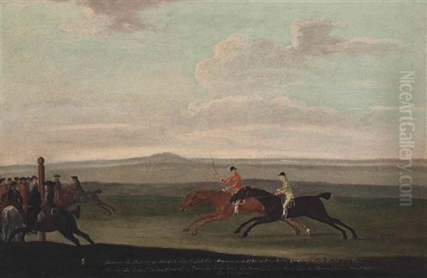 Lord Weymouth's Conqueror Beating The Duke Of Bolton's Looby At Newmarket Oil Painting by Francis Sartorius the Elder