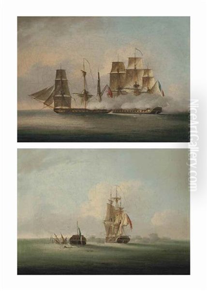 H.m. Frigate Phoenix, 36 Guns, Attacking The French Frigate La Didon, 44 Guns, 10 August 1805; And The Capture Of La Didon By H.m. Frigate Phoenix Oil Painting by Francis Sartorius the Elder