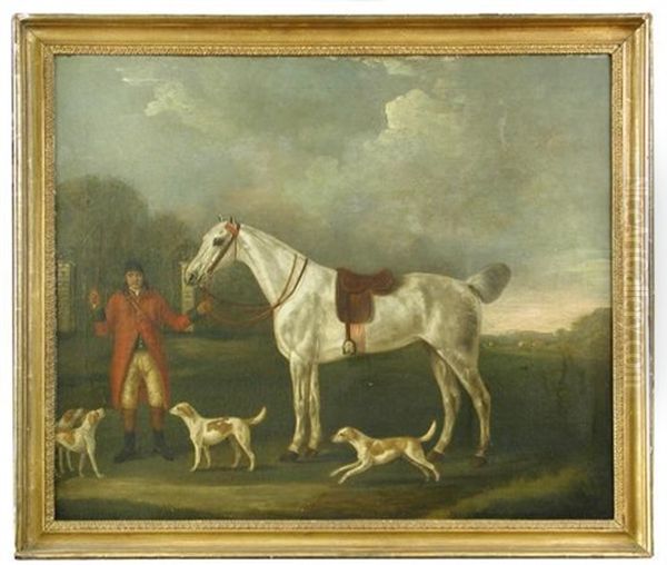 A Huntsman, With Grey Hunter And Hounds Oil Painting by Francis Sartorius the Elder