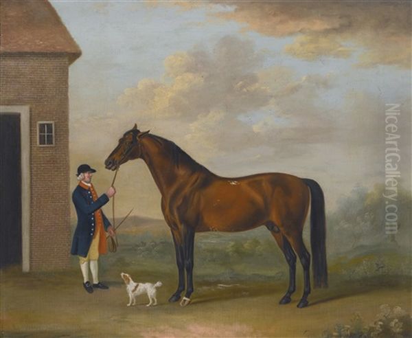 Henry Compton's Chestnut Hunter With Its Groom Outside A Stable Oil Painting by Francis Sartorius the Elder