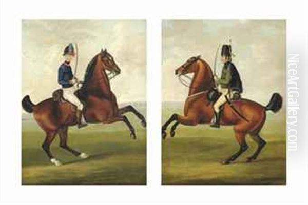 A Yeomanry Officer On Horseback And A German Hussar On Horseback (pair) Oil Painting by Francis Sartorius the Elder