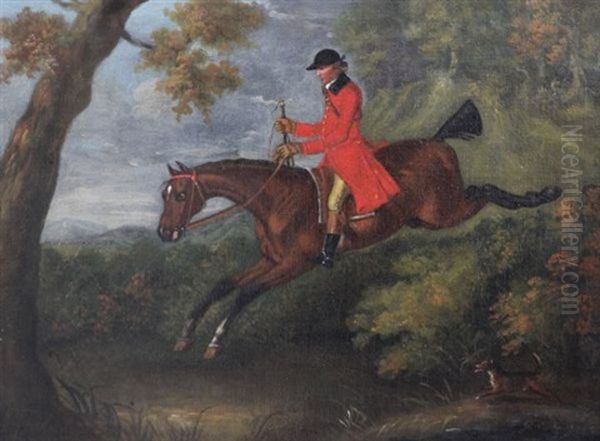 Huntsmen Taking A Fence And In Woodland (pair) Oil Painting by Francis Sartorius the Elder