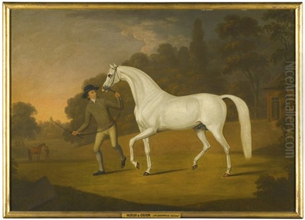 James Hugh Smith-barry's Grey Stallion Being Led By A Groom In The Park At Marbury Oil Painting by Francis Sartorius the Elder